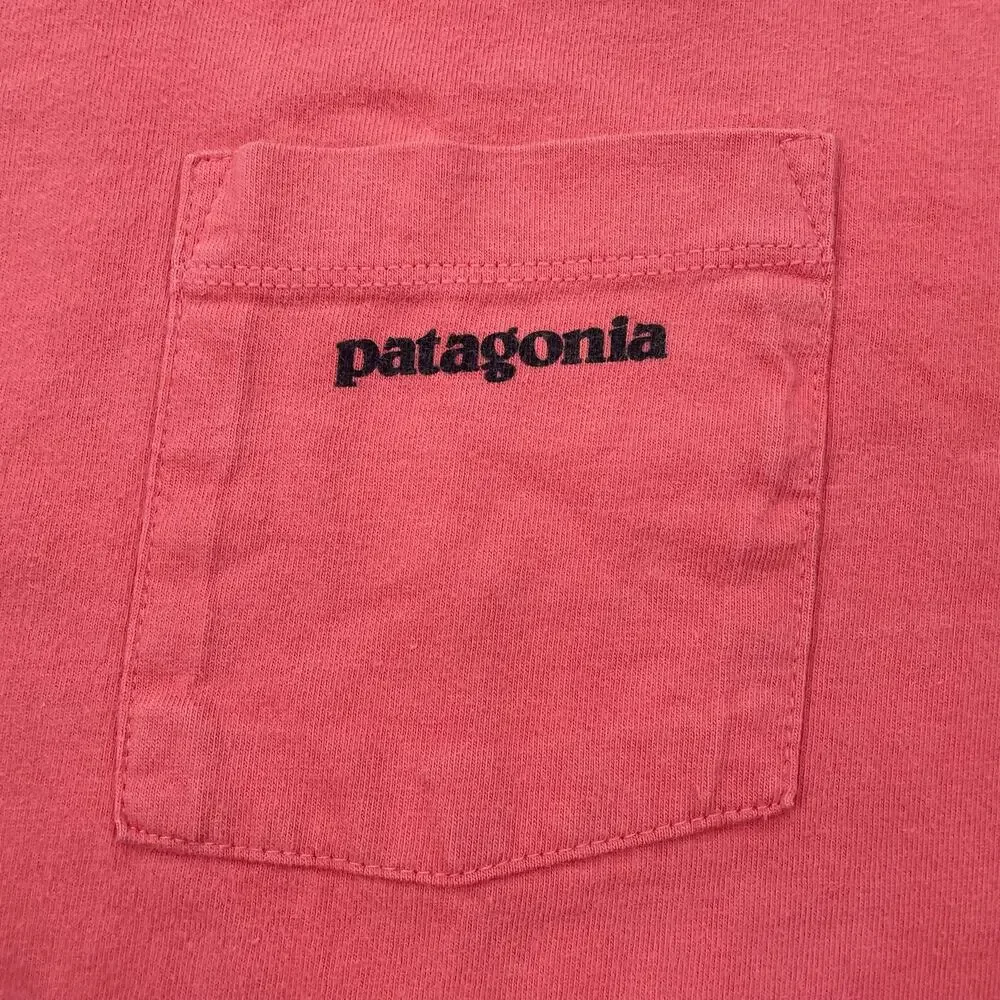 Patagonia P-6 Logo Pocket T Shirt Men's Large Coral Pink Organic Cotton Tee